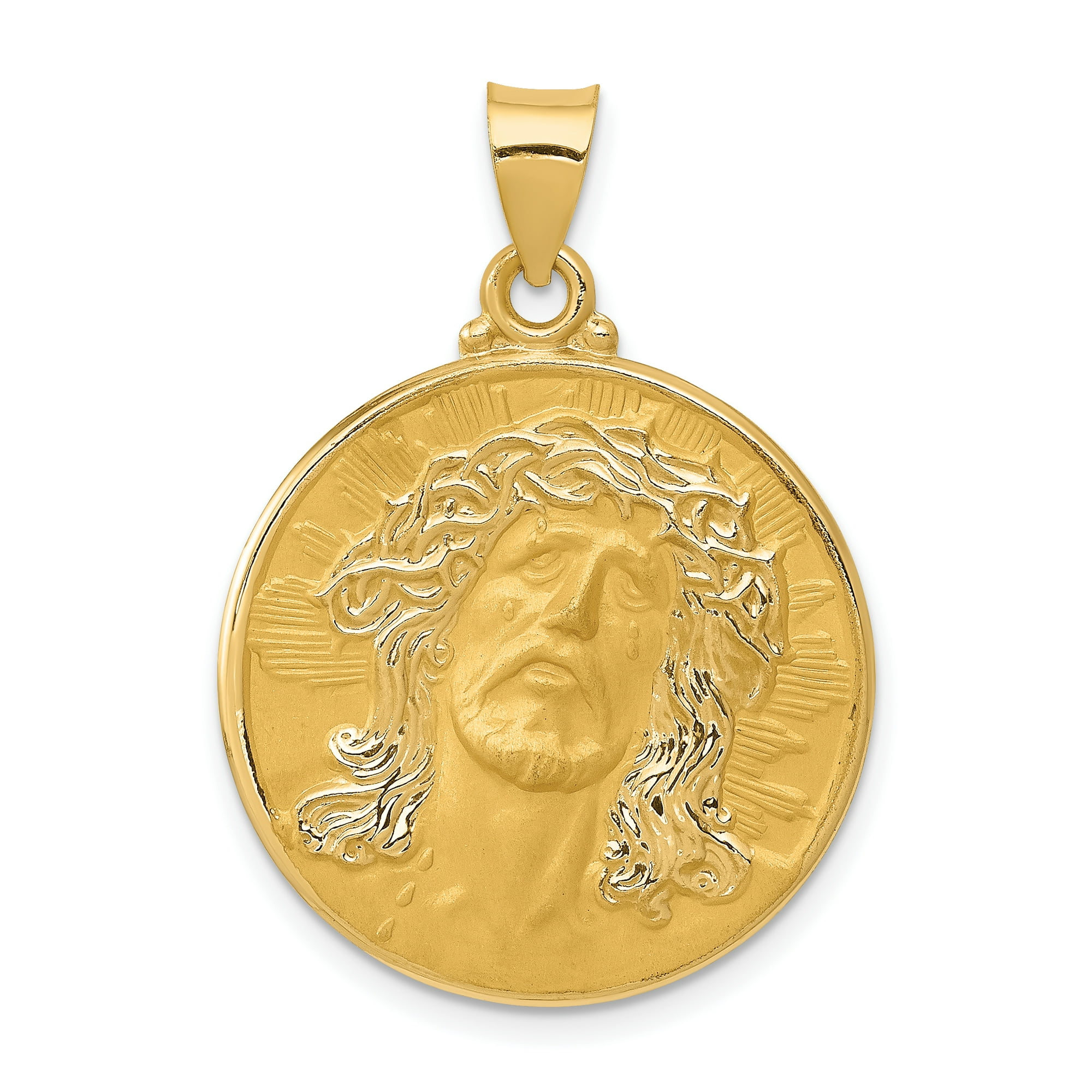 Médaille Tête de Christ en Or Jaune 14k Collier Rond Pendentif