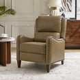 thumbnail image 6 of Genuine Leather Recliner Chair Push Back Upholstered Armchair Wingback Lounge Sofa Wood Leg Home Decor Living Room Bedroom Taupe, 6 of 9