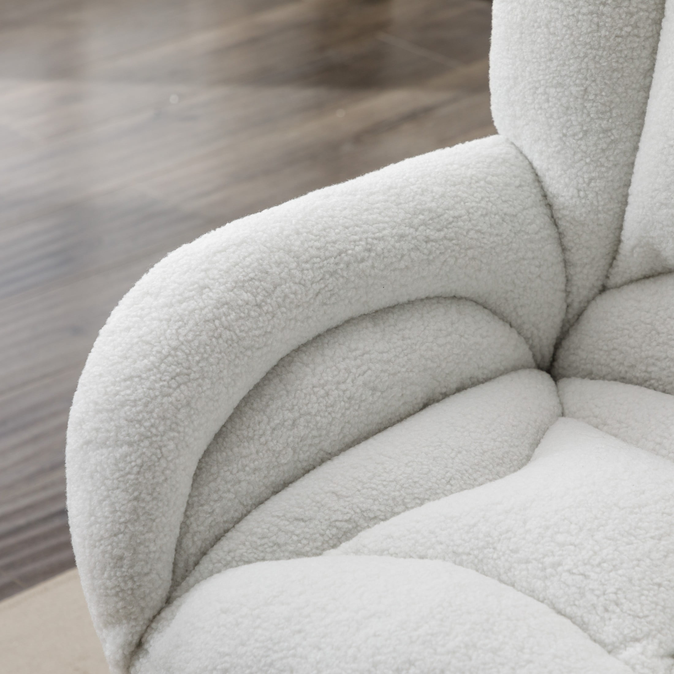 Noble House Rostin Teddy Swivel Home Office Chair, Ergonomic Makeup Vanity Seat with Adjustable Gold Base, Ivory