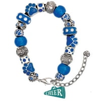 Delight Jewelry Acrylic 3/4" Teal Cheer Megaphone Blue Paw Print Bead Bracelet, 7" 2"