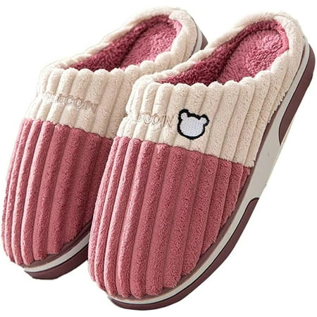 

PIKADINGNIS Women Men Casual Fluffy Fur Warm Winter Home House Slippers Cute Bear Soft aFleece Lining Indoor Bedroom Shoes