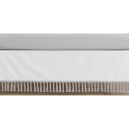 UPC: 0846480091073 | Boho Fringe White and Grey Dust Ruffle Crib Skirt by Sweet Jojo Designs