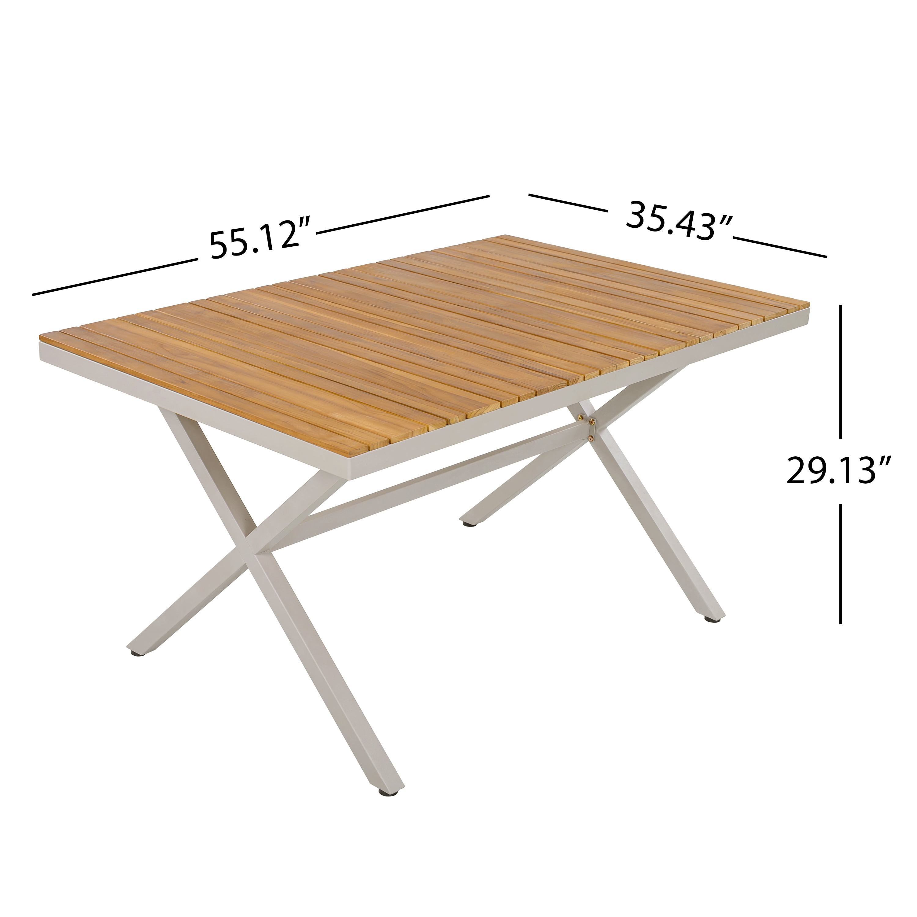 Dining Table, Outdoor Teak Wood Top Table with Beige Steel Frame for Backyard Garden Deck, Teak