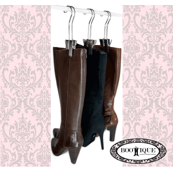 The Original Boot Hanger - Shoe Storage Space Saver (set of 3); Boot Hanger, Boot Holder, Boot Clips (SILVER)