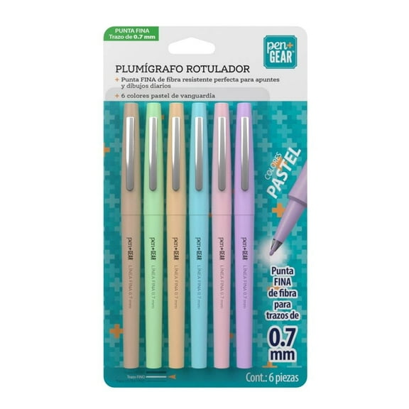 Plumígrafo Rotulador Pen+Gear Punta Fina 0.7mm Colores Pastel Variados 6 Piezas