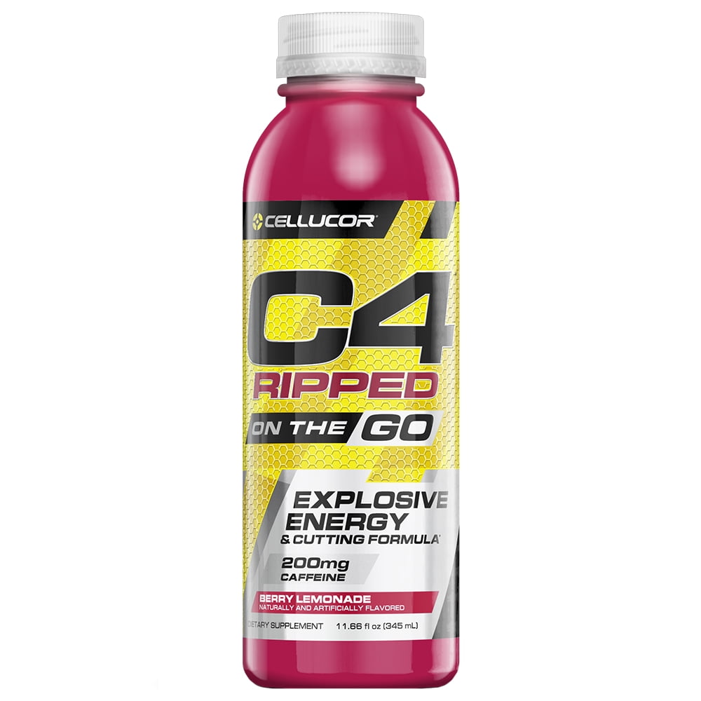 Cellucor C4 Ripped On The Go Pre Workout Drink, Berry Lemonade, 11.66