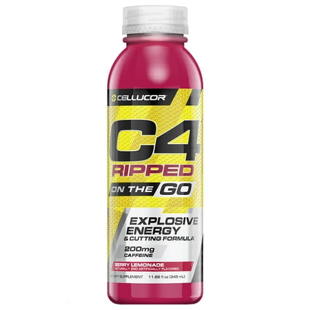 Cellucor C4 Ripped On The Go Pre Workout Energy Drink, Berry Lemonade, 11.66 Fl Oz, 12