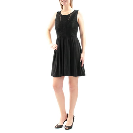 MARILYN MONROE Womens Black Lace Sleeveless Jewel Neck Above The Knee Fit + Flare Dress Juniors Size: M