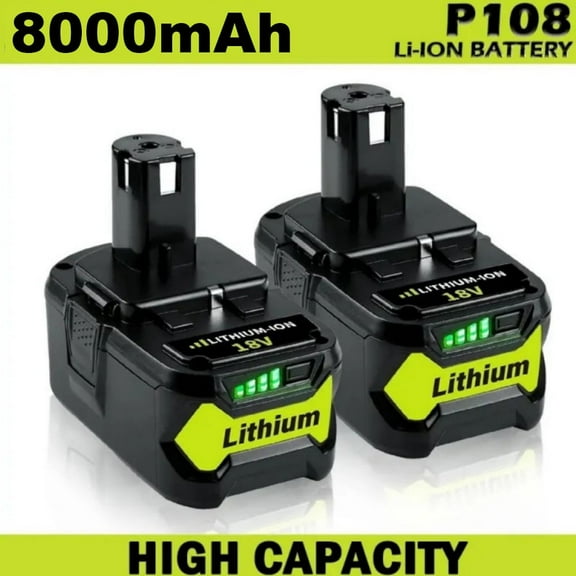 2Packs 8.0Ah Battery Replacement for Ryobi 18V Battery, 18 Volt Lithium ion Batteries for Ryobi One 18V Cordless Tools P108 P107 P105 P104 P103 P102