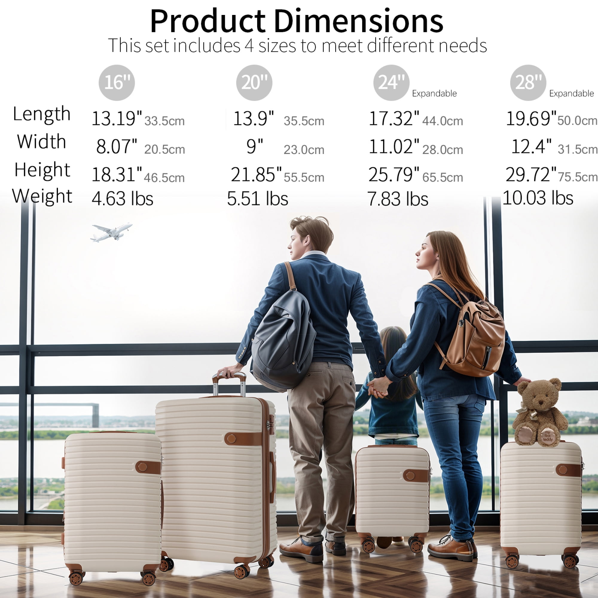 4 Piece Luggage Set with 4 Packing Cubes Hardside Suitcase with 360° Spinner Wheels Lightweight Travel Suitcase Set