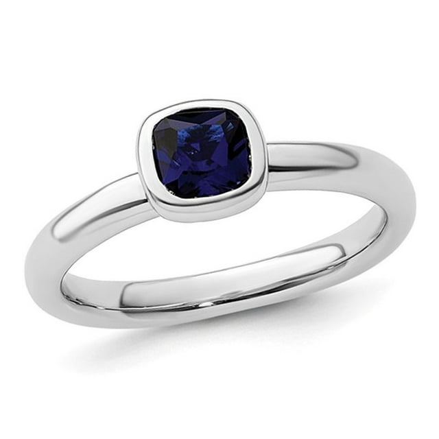 3/4 Carat (ctw) Cushion-Cut Lab-Created Blue Sapphire Ring in Sterling Silver