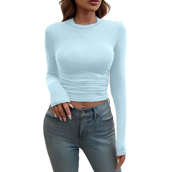 Dyfzdhu Long Sleeve T-shirt For Women Long Sleeve Shirts Crew Neck Slim Fit Going Out Tops Basic Tees Barely There Casual Top
