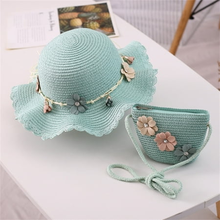 

nsendm Beach Hat Bag Children Straw Hat Sunshade Girls Flower Straw Sun Kids + Kids Hat Fitted Toddler Hat Hat Mint Green One Size