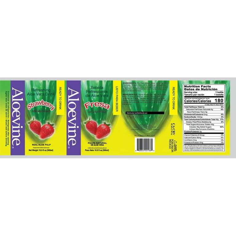 Aloevine Aloe Vera Drink Strawberry 16.9 oz 10 Pack
