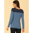 thumbnail image 4 of DARING DIVA Women's Color Block Striped Knit Top Long Sleeves T-Shirt XL Navy Blue, 4 of 6