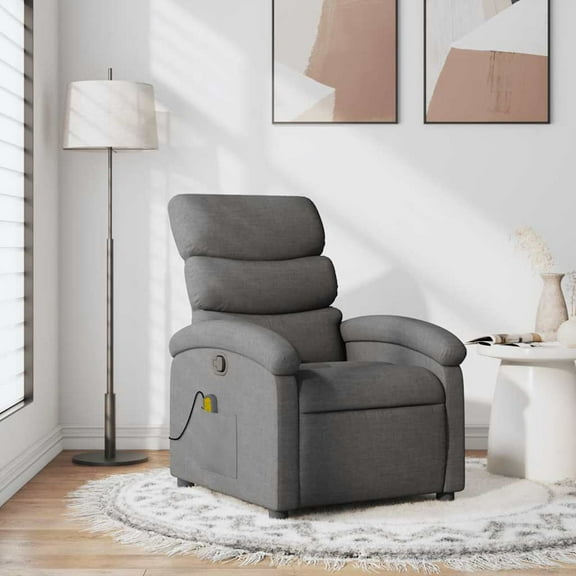 vidaXL Massage Recliner Chair, Adjustable Backrest/ Footrest, Dark Gray Fabric Reclining Sofa