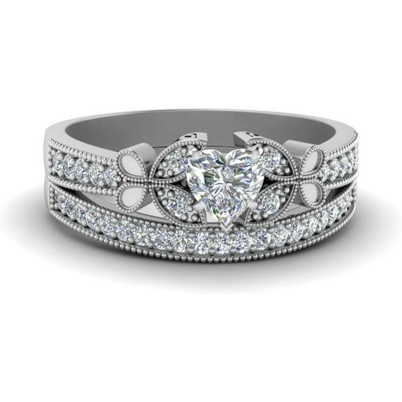 Divine Creation 2.30 Ct Heart Cut White Diamond Wedding Engagement Thanksgiving Christmas Bridal Ring Set 14K White Gold Plated 925 Sterling Silver For Women's -5.5