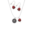 thumbnail image 2 of Delight Jewelry Silvertone Antiqued Round Seal - Initial - E - Red Lucky Ladybug Necklace and Dangle Earrings Set, 2 of 6