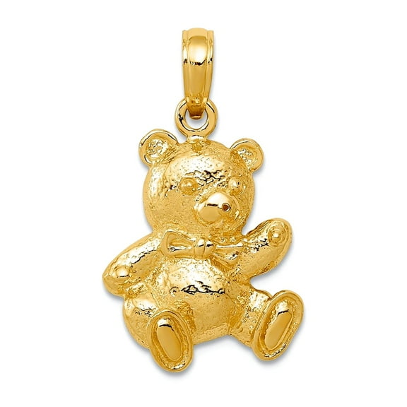 14k Yellow Gold Solid Satin Teddy Bear Pendant Necklace 23x13mm Pendant for Women - 2.1 Grams