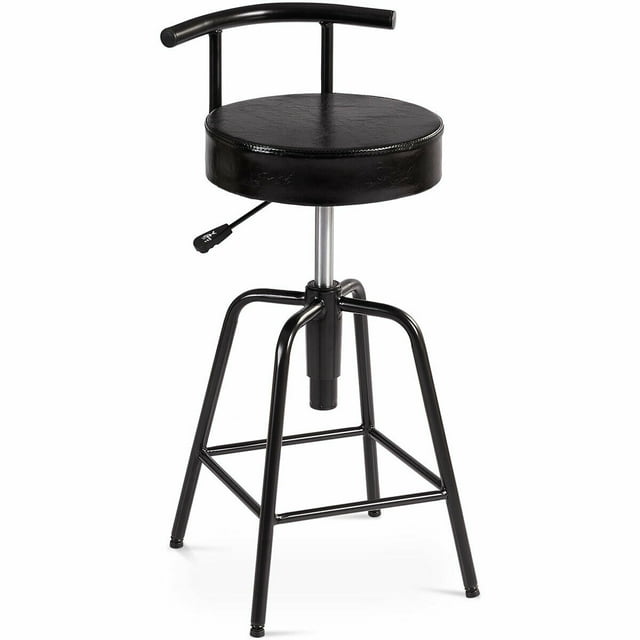 Gymax Adjustable Swivel Vintage Bar Stool PU Leather Steel Frame Bistro Pub w/Backrest