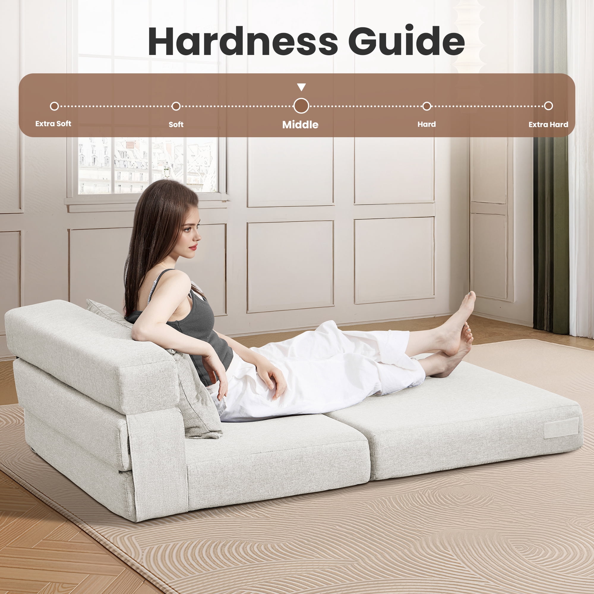 SERWALL Modular Folding Sofa Chair, 4-in-1 Convertible Sofa Bed, Foldable Sofa Chair for Bedroom, Beige
