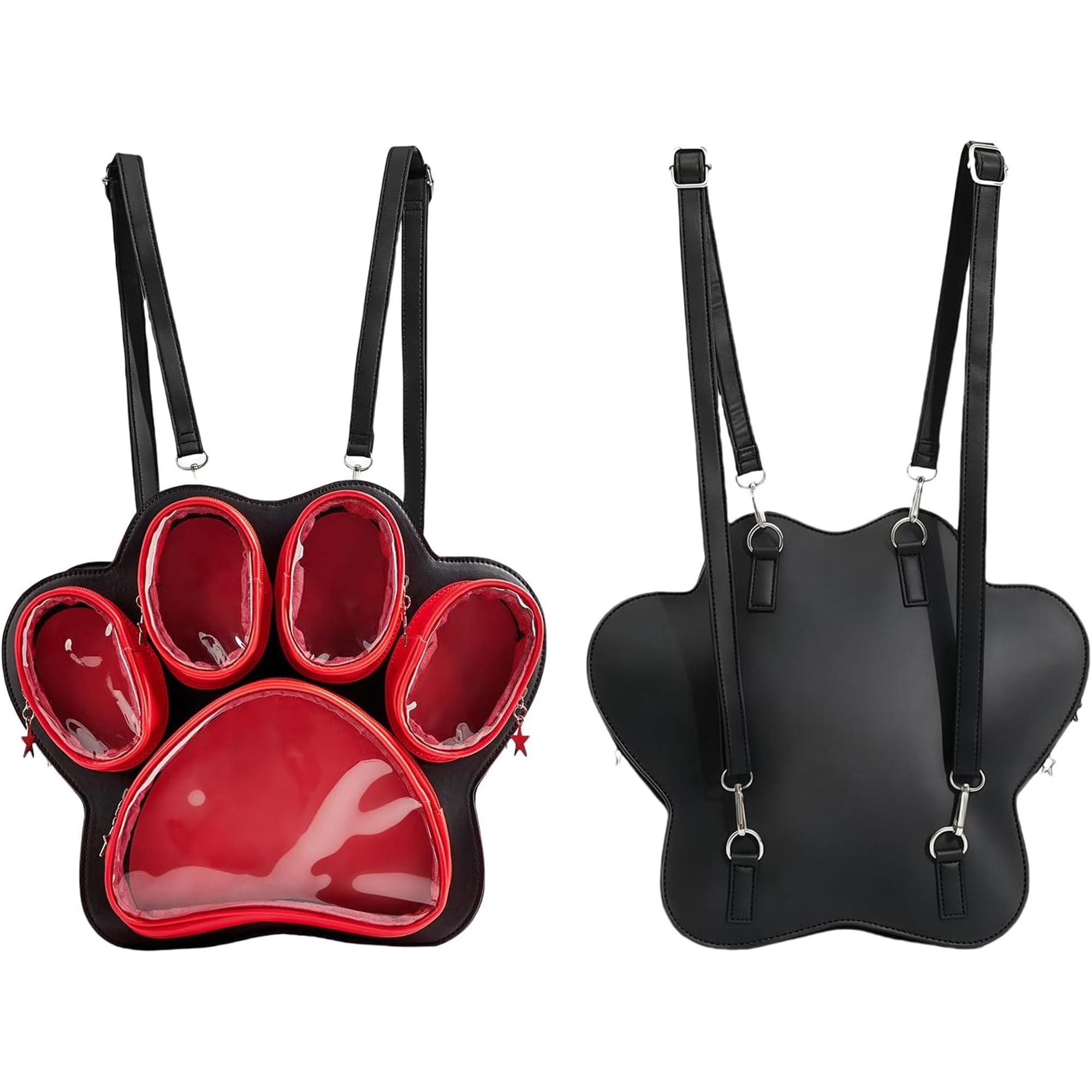 SQDWYGUO Cat Paw Ita Bag Kawaii Cute Backpack Ita Display Backpack with Clear Pocket Pretty Aesthetic Crossbody Shoulder Bag,Red