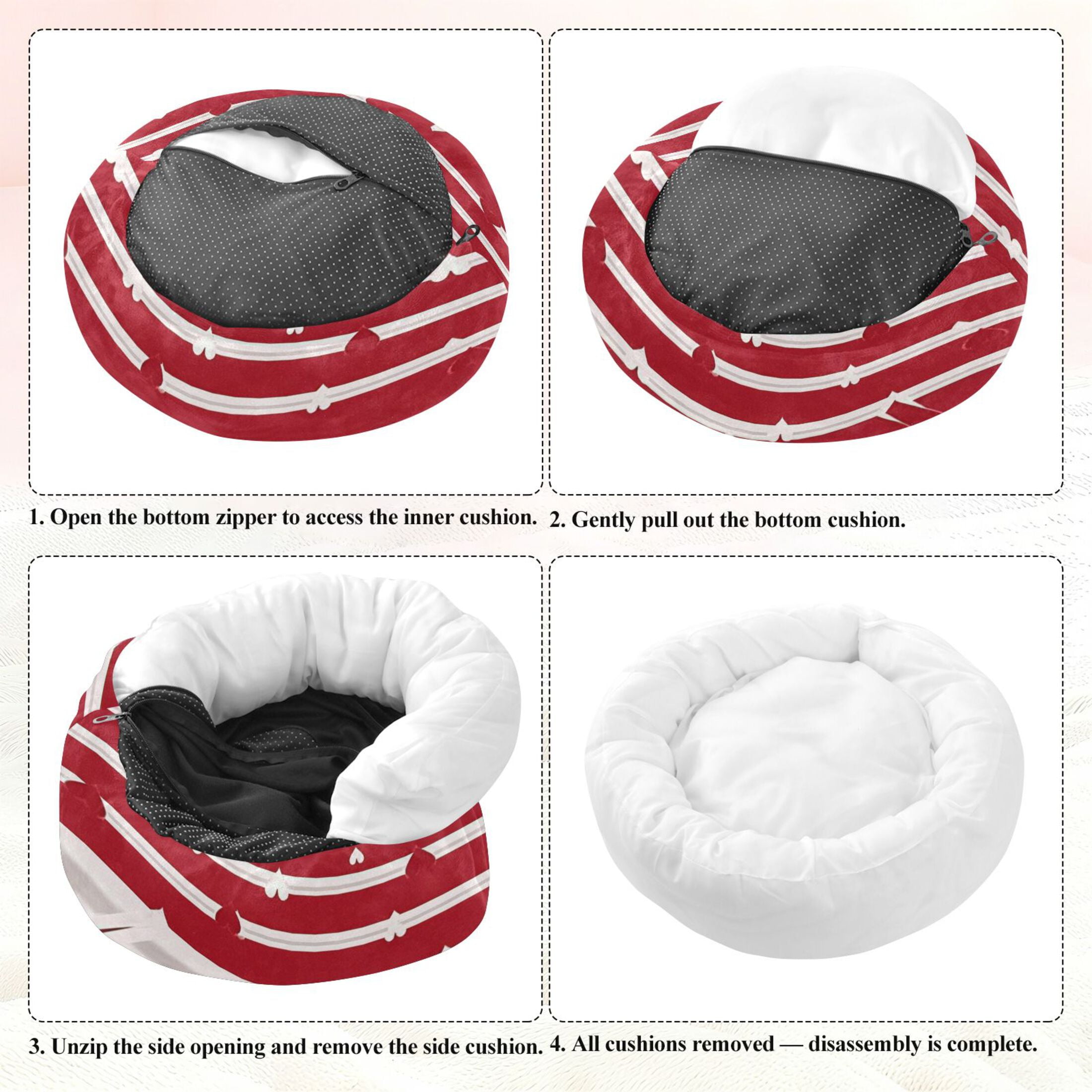 Iauyy Pet Couch Donut Cat Bed for Indoor Cats/Small Dogs Washable & Machine with Non-slip Bottom Calming Cat Furniture, Red and White (M)