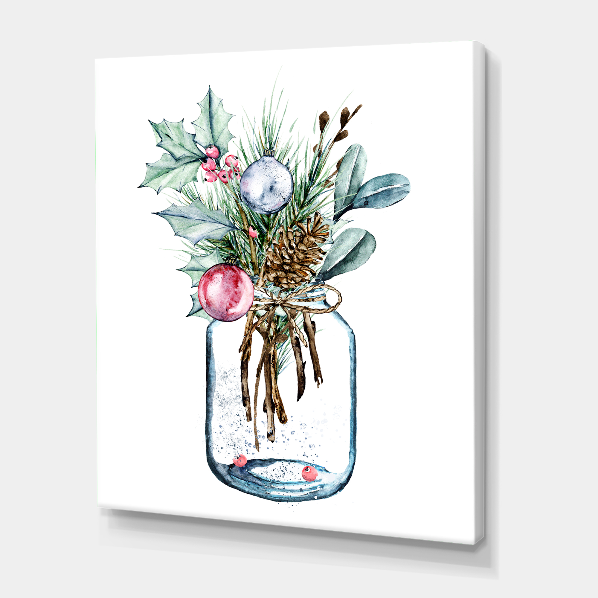 Designart ' Merry Christmas Bouquet In Transparant Jar ' Traditional Canvas Wall Art Print
