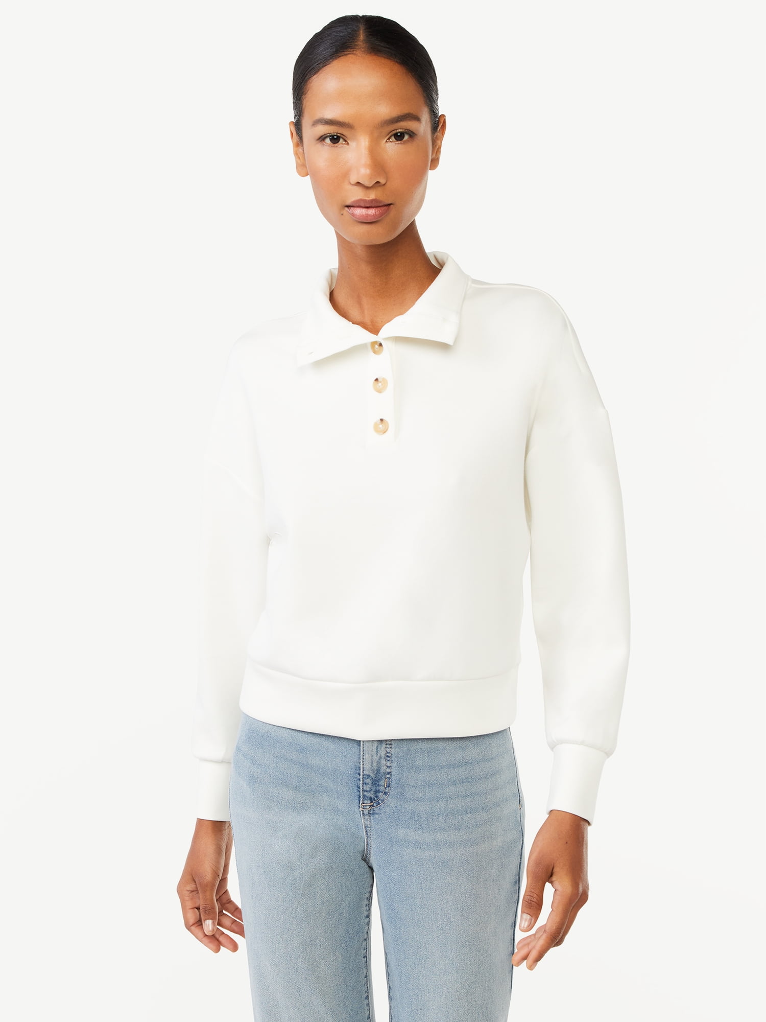 Scoop Women's Scuba Knit Button Neck Sweatshirt