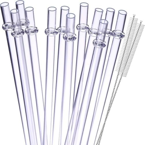 11 Inch Long Clear Reusable Hard Plastic Replacement Drinking Straws for 16 20 30 32 40 oz Mason Jars,Tumblers,Yeti,Set of 12 with 2 Cleaning Brush,BPA-Free Unbreakable.