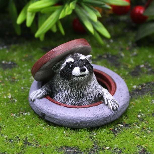Xihbxyly Figura de Mapache, Diseño Realista de Tapa de Alcantarilla, Decoración de Resina para Jardín, Elemento Decorativo Realista para Exteriores, Decoración Única para Jardín, Punto Focal Capricho