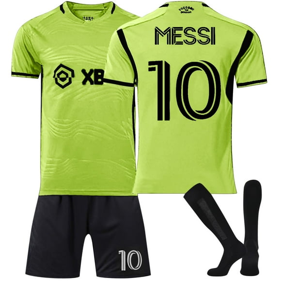 Sien 23/24 Miami Olive Green Soccer Jerseys, #10 Professional Soccer Player Miami Soccer Jerseys Socks Set 3 Piece Set, Short Sleeve Soccer Goalkeeper Training Miami Soccer Jersey for Kids, #10/26