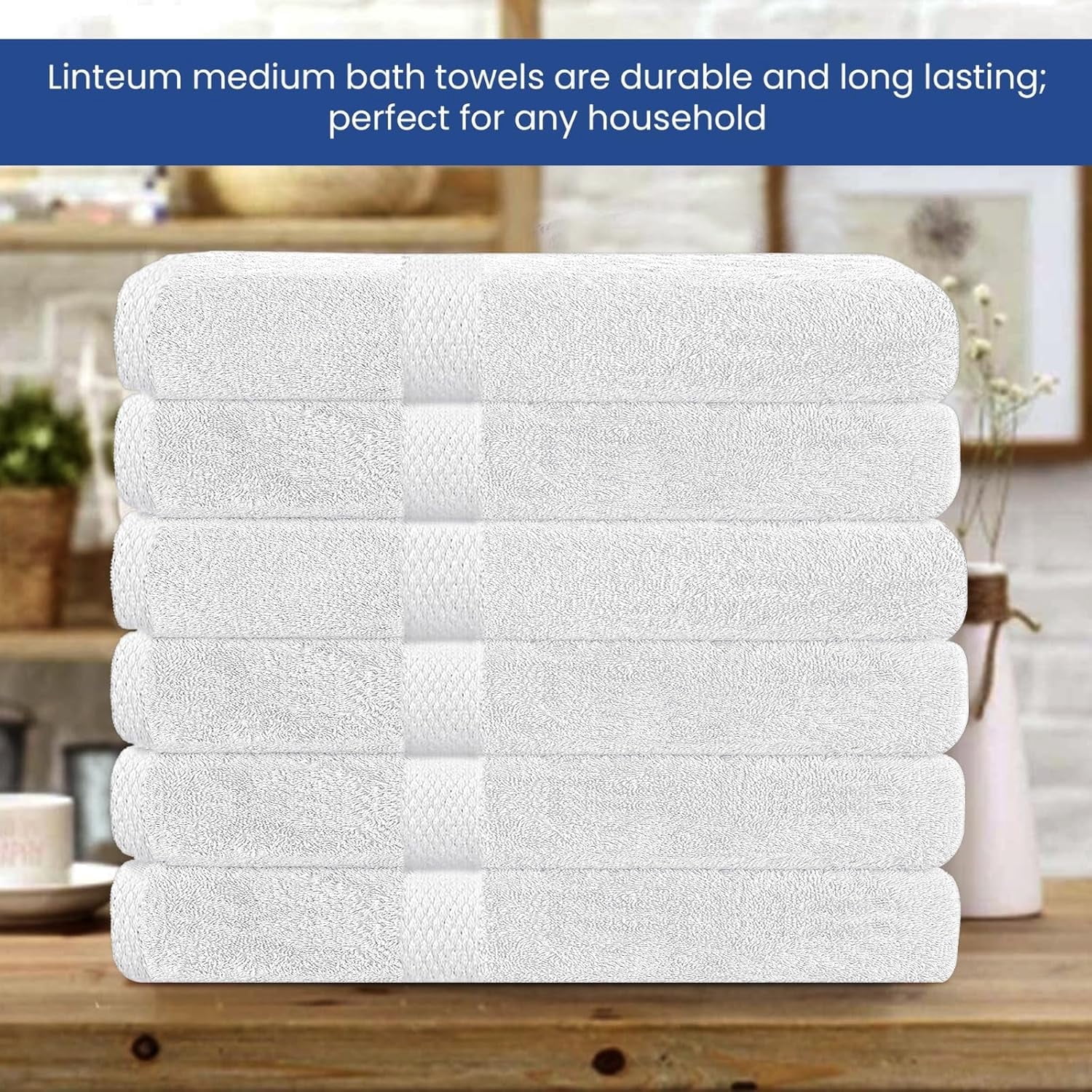 Linteum Textile 100% Ring Spun Cotton Medium Bath Towels White - 24x48 inches - 12 Pack