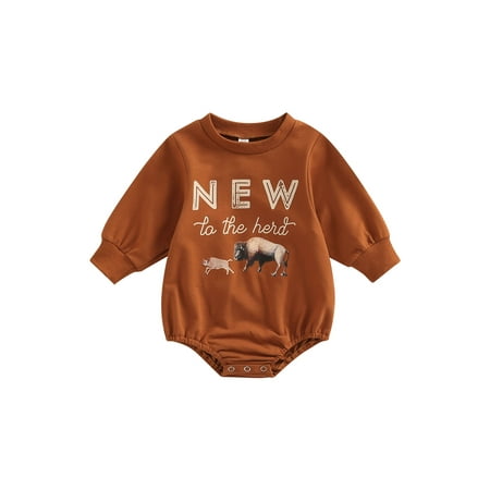 

Calsunbaby Infant Baby Boys Girls Spring Romper Long Sleeve Letter Cattle Bodysuit Snap Crotch Triangle Jumpsuit Dark Orange 3-6 Months