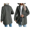 thumbnail image 2 of Women's Mid-Length Breasted Wool Blend Coat with Lapel, Winter Outerwear Gray Grid M, 2 of 7