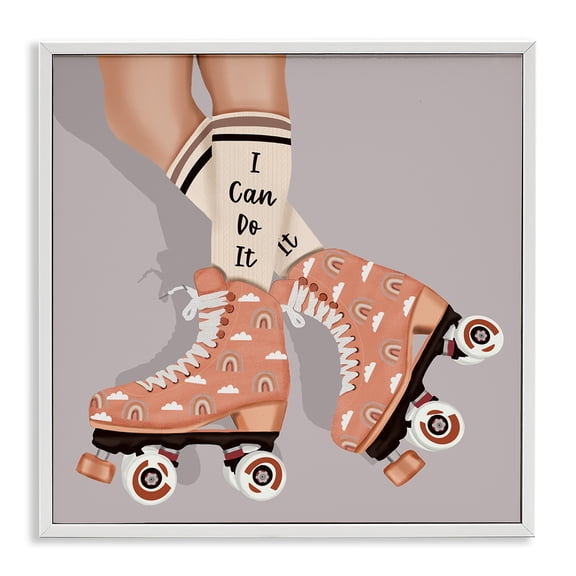 Stupell Industries Cottage I Can Do It Roller Skates White Framed Giclee Art, 12 x 12, by Saba Rauf