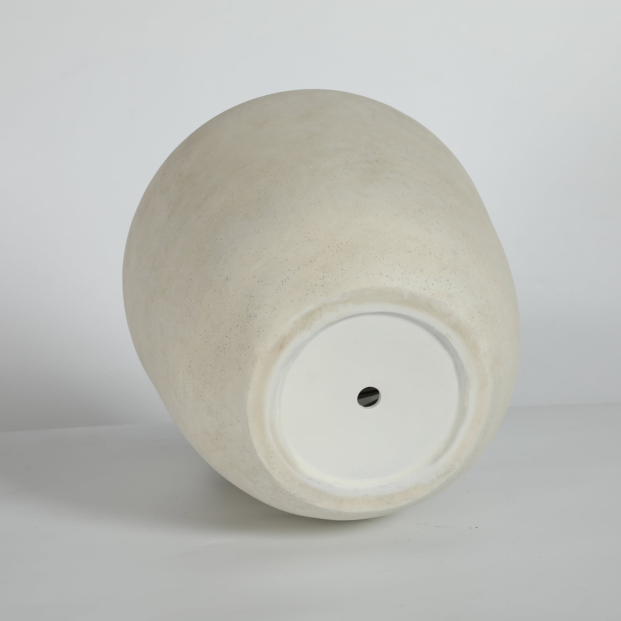 Set of 2 Round Concrete Planters with Drainage Holes, Handmade Rustic Magnesium Oxide Pots for Patio and Garden, White