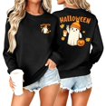 thumbnail image 2 of QATAINLAV Womens Halloween Sweatshirt Cute Ghost Pumpkin Graphic Fall Crewneck Tops Letter Print Front and Back Graphic Long Sleeve Shirts Black M, 2 of 7
