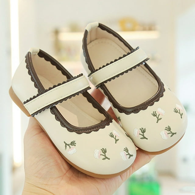 LSLJS Fall New Little Girl Embroidered Single Children's Soft Sole Princess Shoes, Girl's Sandals