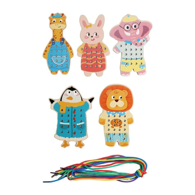 HILABEE Lacing Cards Gift for Boys Girls Wood Early Development Lacing Playing Games Style A