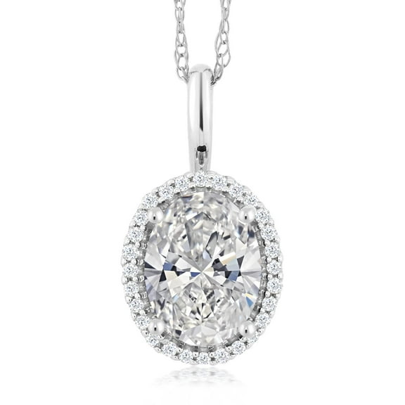 Gem Stone King 10K White Gold IGI Certified Lab Grown Diamond Halo Pendant Necklace for Women | 1.58 Cttw | Center Oval Diamond 1.5 Ct | E-F Color | VS1-VS2 Clarity | 18 inch Chain