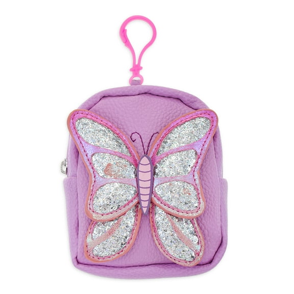 Wonder Nation Girl's Glitter Butterfly Pouch Backpack Clip, Purple and Pink
