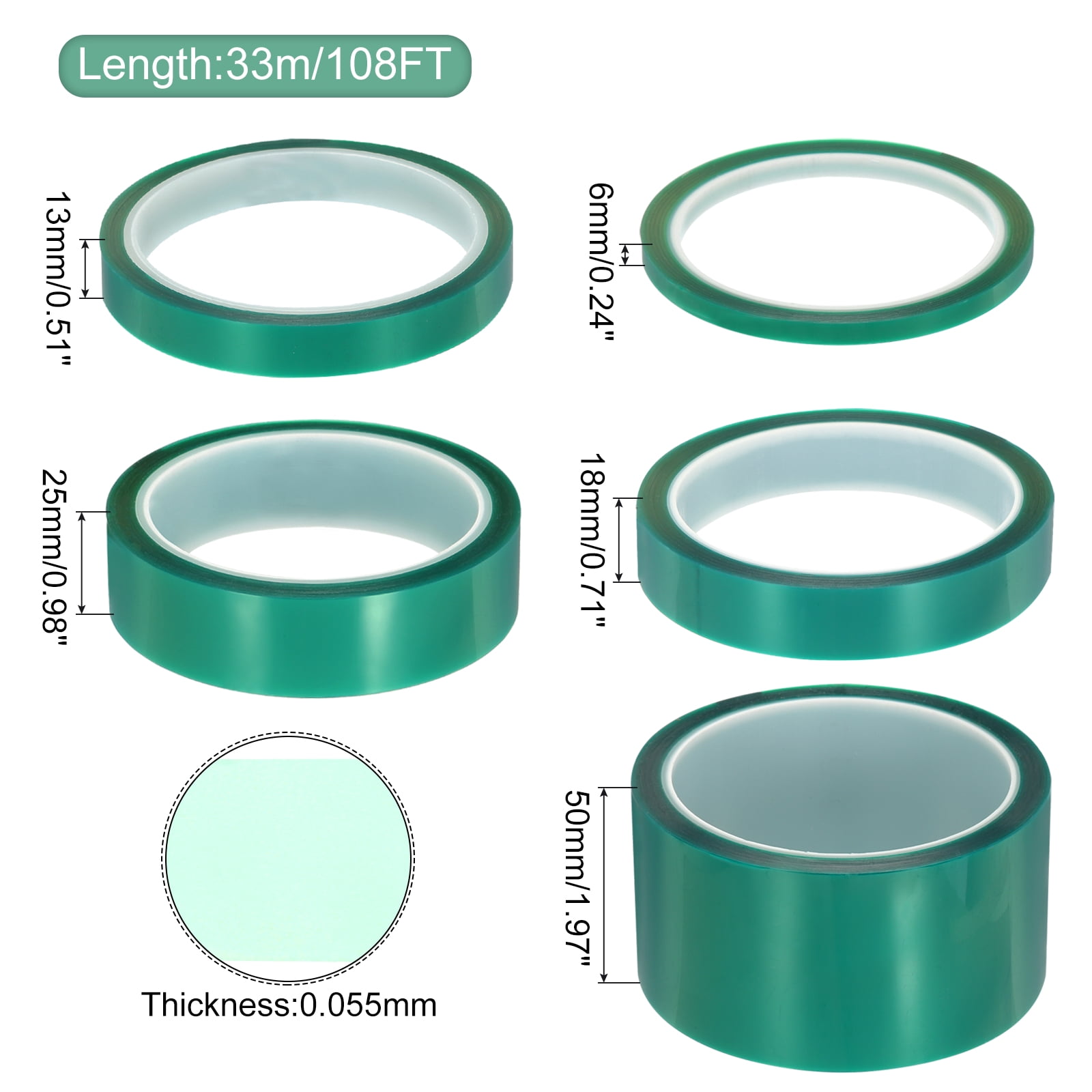 Uxcell Resin Tape Set Silicone Adhesive Tape High Temperature for Epoxy Resin 1.97/0.98/0.71/0.51/0.24" 108x16FT Long,