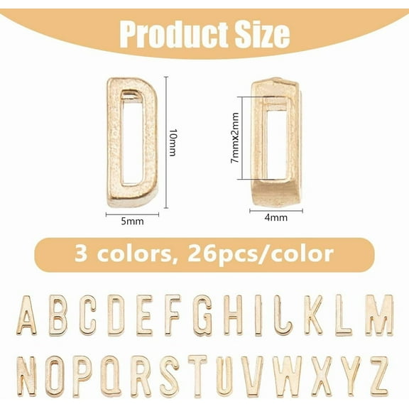 156Pcs 3 Colors Alphabet Slide Letter Charms Initial A-Z Alphabet Beads Alloy Letter Charms for DIY Flat Leather Bracelet Wristbands Necklace