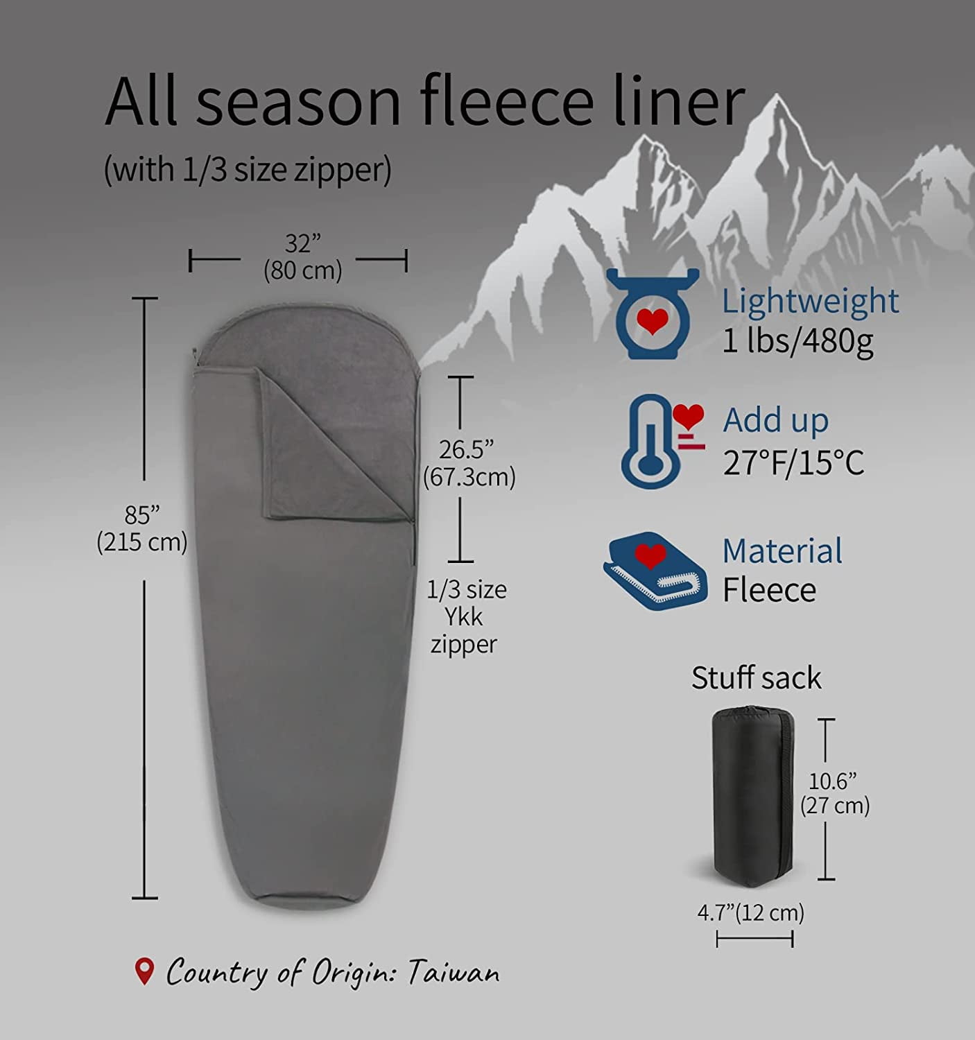 Litume Fleece Sleeping Bag Liner with Zipper – Lightweight All-Season Mummy Sack for Cold Weather Camping, Winter Hiking & Travel (E630)