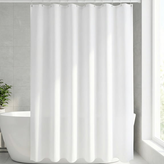 Unique Bargains Solid Polyester Shower Curtain Sets with 12 Hooks White 71"W x 71"L