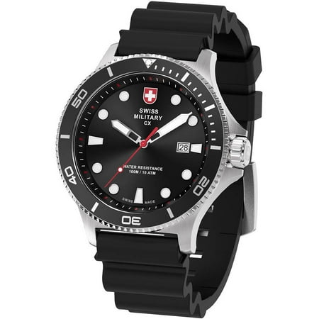 Swiss Military By Charmex Men's Diving Silver Tone Silicone Band Watch
