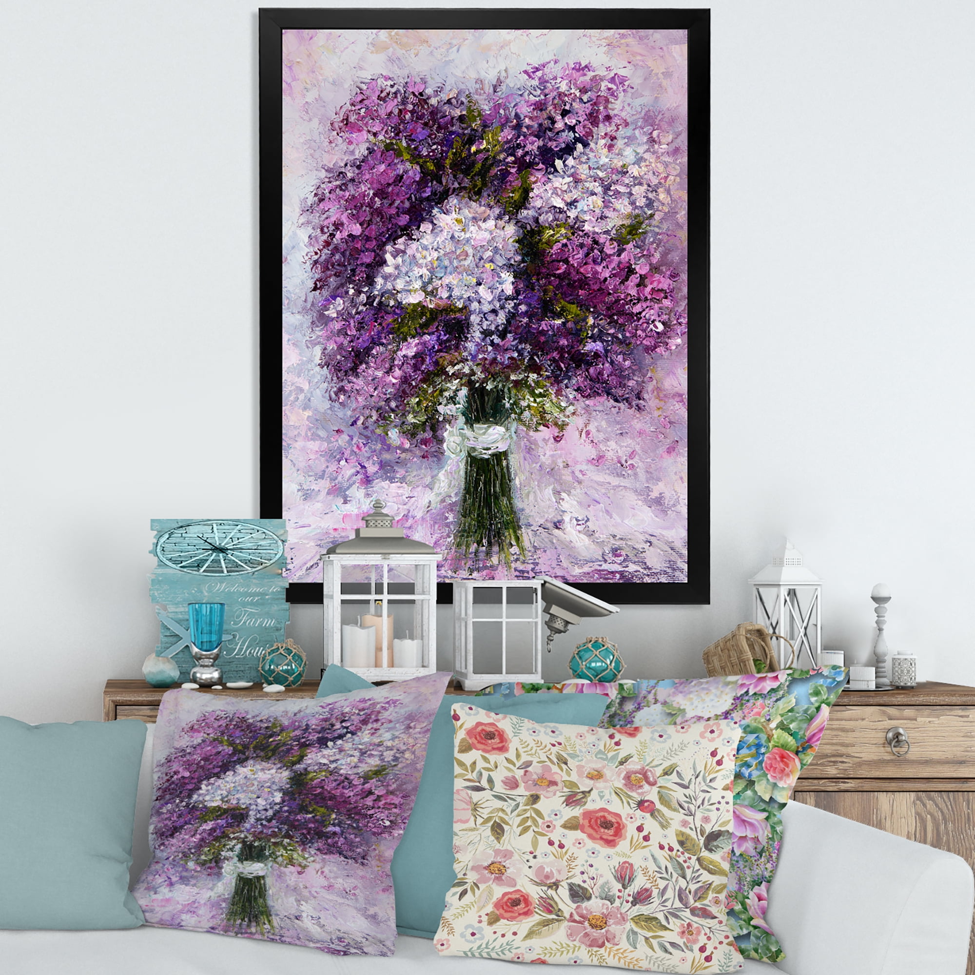 Designart 'Purple Hyacinth Flowers Bouquet' Traditional Framed Art Print