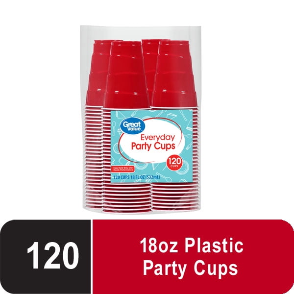 Great Value Everyday Disposable Plastic Cups, Red, 18 oz, 120 count