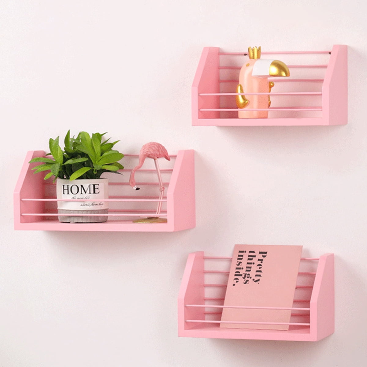 Iron Metal Retro Wood Wall Shelf Simple And Practical Design Bookshelf Bedroom Office Kitchen Bathroom Decor Hanging Rack 11 81 4 72 5 51inch 9 84 4 72 5 51inch Pink Black Crude Wood Walmart Com Walmart Com